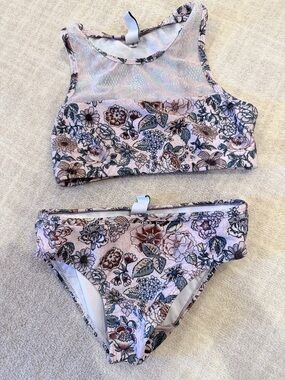 Girls Floral Pink High-Neck Bikini Set